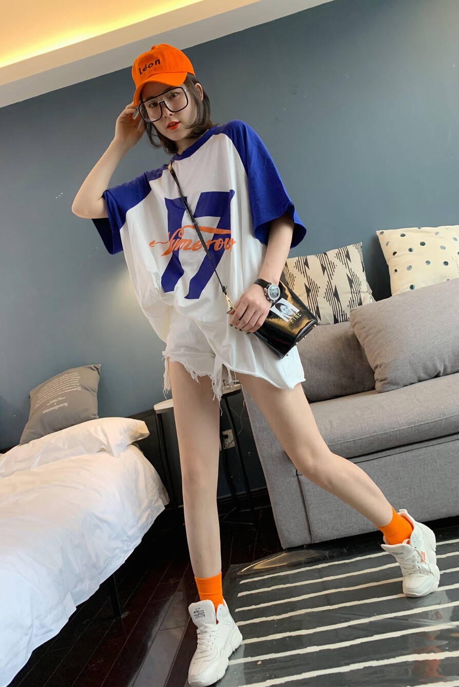 韩国hiphop嘻哈个性字母印花短袖上衣女夏季纯棉宽松大版半袖t恤