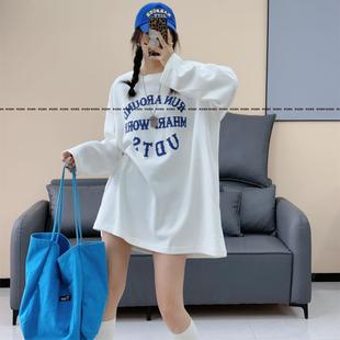 潮欧洲站磨破边圆领ins卫衣女2025春季新款宽松显瘦小个子长款T恤