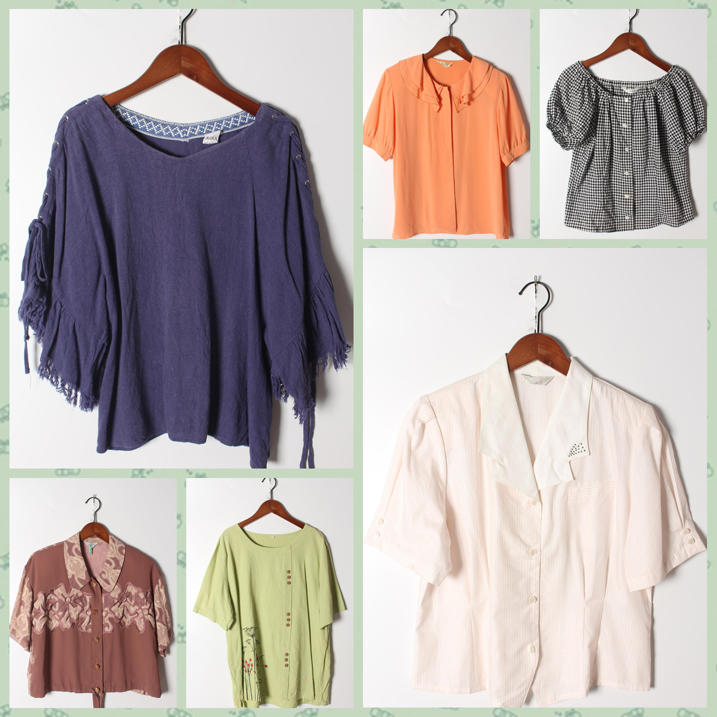 古着Vintage孤品棉麻花刺绣白衬衫孤品日系 女上衣 实拍售卖196