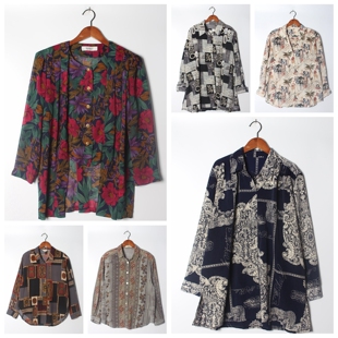 实拍售卖55 雪纺垂感女上衣 古着Vintage孤品花衬衫 孤品日系