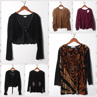 古着Vintage孤品日系金丝绒长袖 外套女春秋复古气质上衣13 衬衫