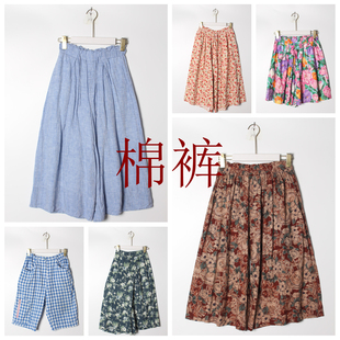 古着Vintage棉麻半裙日系田园风春夏款格纹纯色棉阔脱裤19