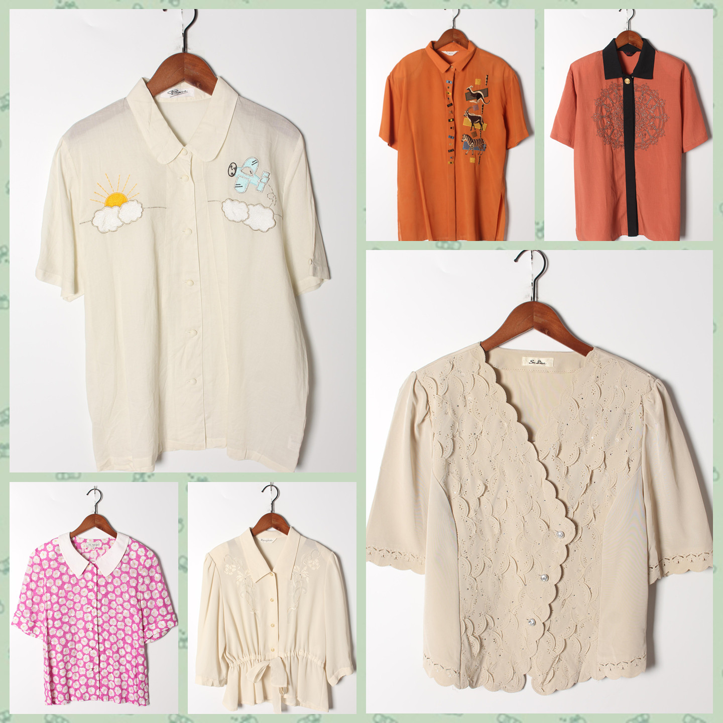 古着Vintage孤品棉麻花刺绣白衬衫孤品日系 女上衣 实拍售卖203