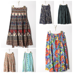 古着Vintage棉麻半裙日系田园风春夏款格纹纯色棉半身裙26