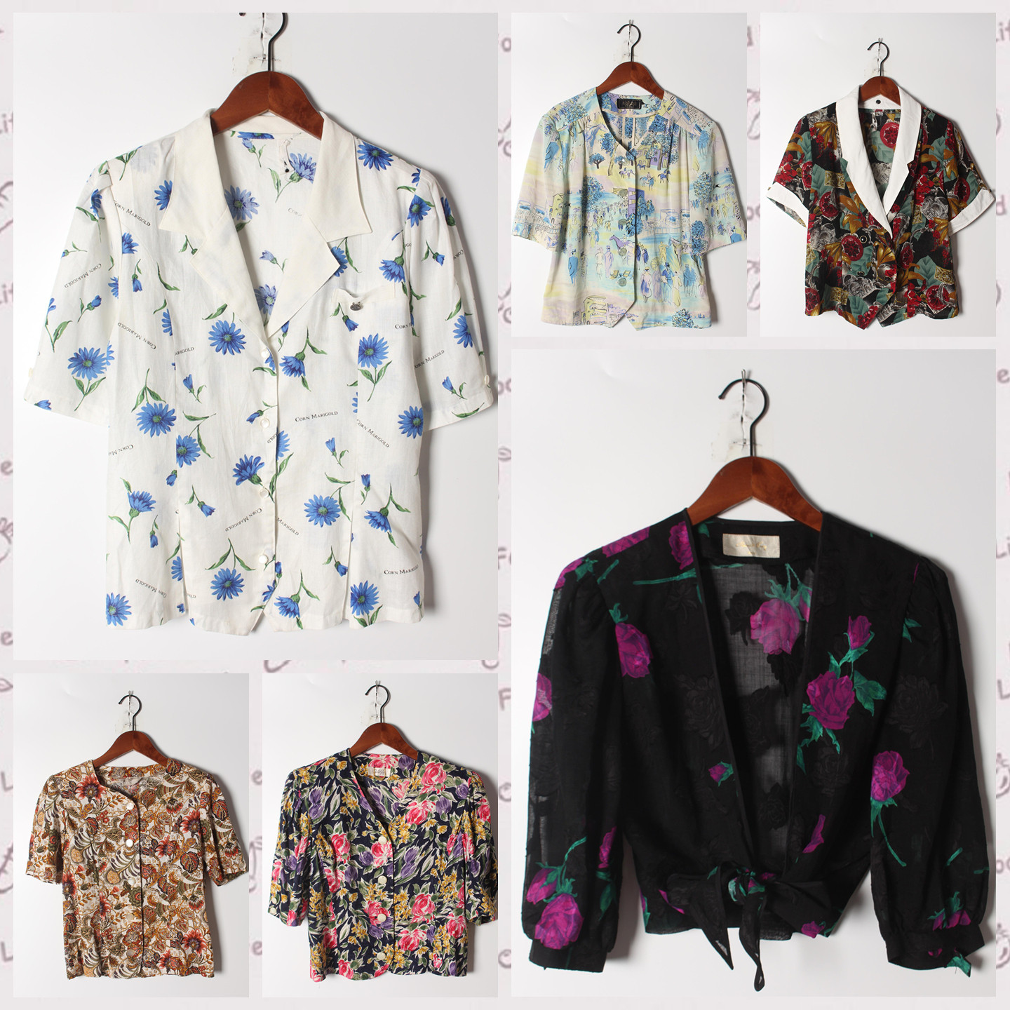 古着Vintage孤品棉麻花刺绣白衬衫孤品日系 女上衣 实拍售卖166