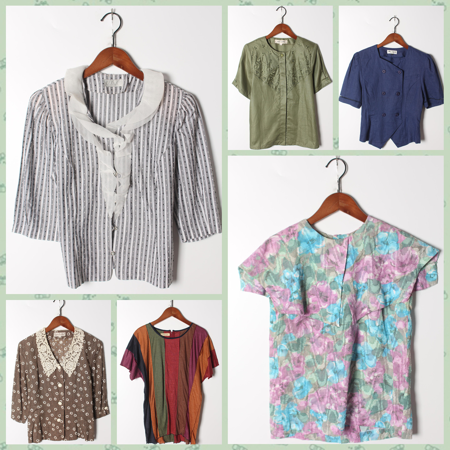 古着Vintage孤品棉麻花刺绣白衬衫孤品日系 女上衣 实拍售卖204