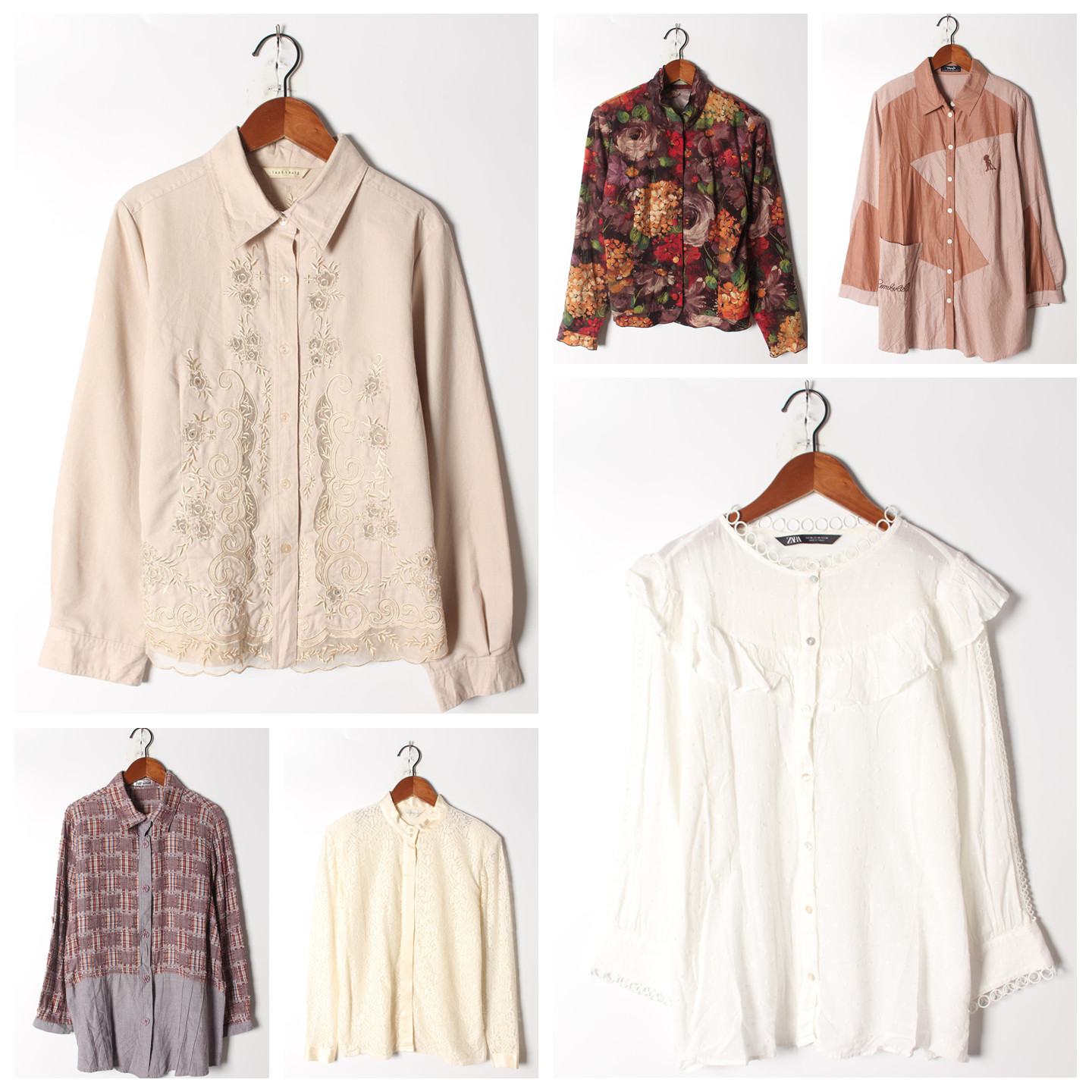 古着Vintage孤品棉麻花刺绣白衬衫孤品日系 女上衣 实拍售卖158