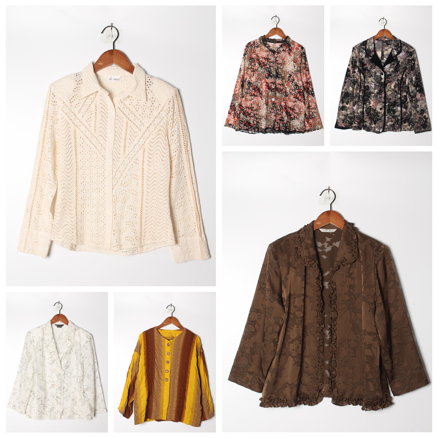 古着Vintage孤品棉麻花刺绣白衬衫孤品日系 女上衣 实拍售卖89