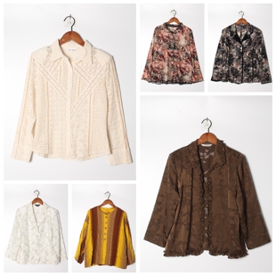 实拍售卖89 女上衣 古着Vintage孤品棉麻花刺绣白衬衫 孤品日系