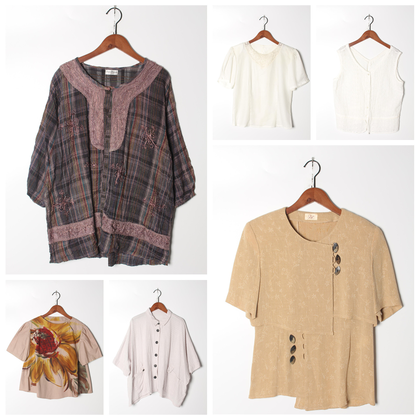 古着Vintage孤品棉麻花刺绣白衬衫孤品日系 女上衣 实拍售卖191