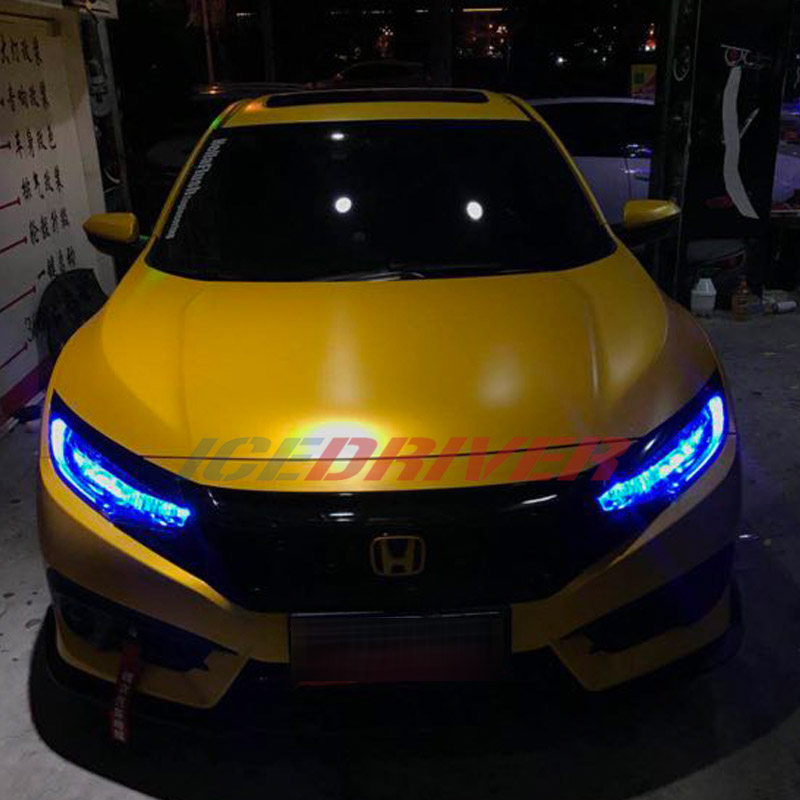适用于本田十代思域改装手机APP控制LED七彩日行灯恶魔眼红色变色