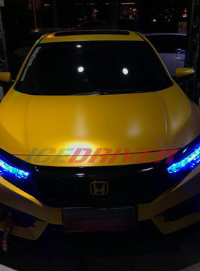 适用于本田十代思域改装手机APP控制LED七彩日行灯恶魔眼红色变色