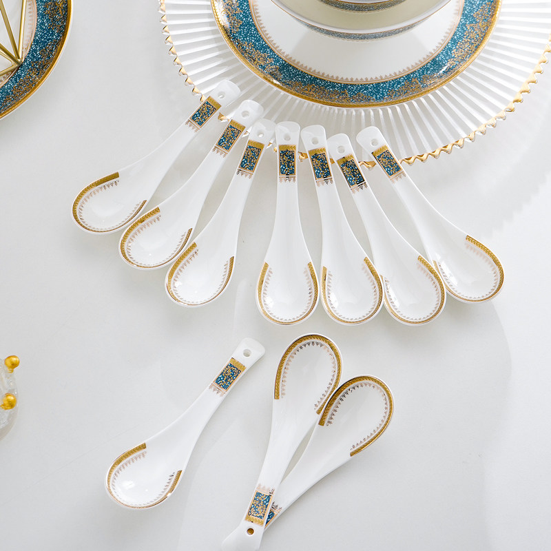 4个装轻奢家用骨瓷小汤勺粥勺长柄饭勺陶瓷调羹小瓷勺圆头汤匙勺