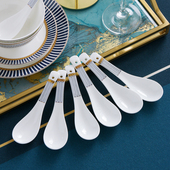 4个唐山骨瓷小汤勺家用勺子陶瓷小调羹吃饭小勺长柄喝汤勺子套装