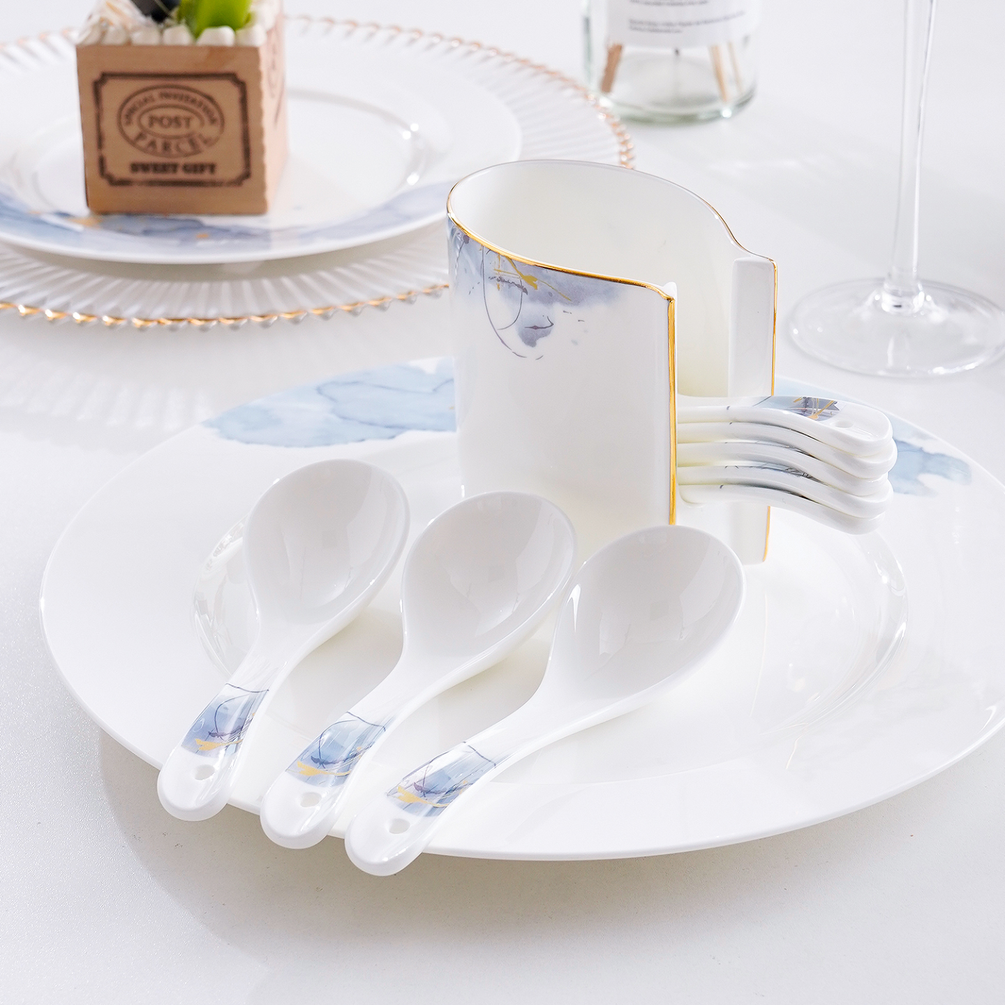 4个家用骨瓷轻奢长柄小汤勺饭勺