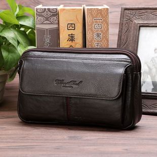 喜枝秀真皮男士 手拿包头层牛皮手机包5.5寸5.7寸6寸软皮手拿包男