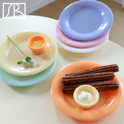 韩国马卡龙色甜品盘圆盘