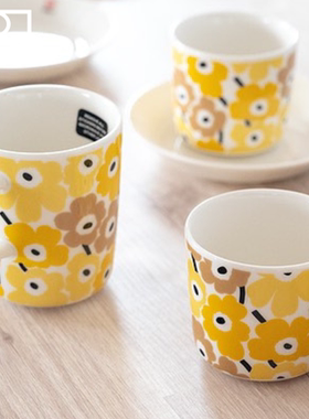 芬兰Marimekko 2024日本限定黄色Pikkuinen unikko马克杯手握餐具