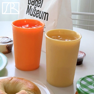 JADE 韓國MILK 奶玻璃密胺手握杯咖啡拉花杯水牛奶杯馬卡龍色耐摔