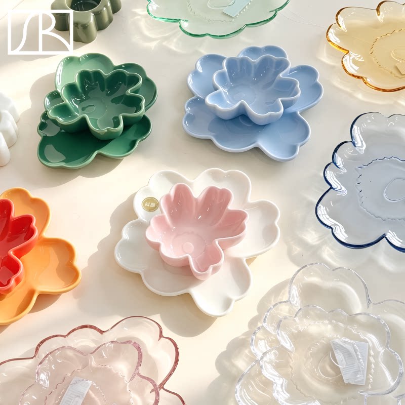 芬兰Marimekko 罂粟花造型花朵盘陶瓷盘玻璃盘水果蛋糕点心小吃盘