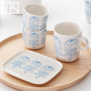 2025日本限定浅蓝素描玫瑰陶瓷马克杯手握杯咖啡杯 芬兰Marimekko