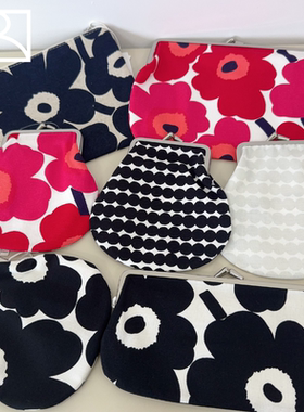 芬兰Marimekko 北欧罂粟花印花全棉棉麻零钱包化妆包电脑文具包