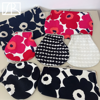 芬兰Marimekko 北欧罂粟花印花全棉棉麻零钱包化妆包电脑文具包