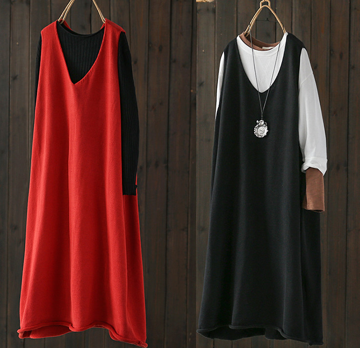 純棉線百搭V領毛衣背心裙 大碼寬松中長款過膝針織連衣裙秋冬新款在類目 女裝/女士精品, 連衣裙中 - 來自Buy2taobao.com提供專業的淘寶代購服務