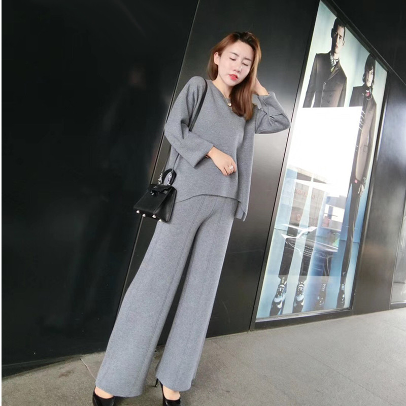 2024冬季新品百搭长袖针织衫高腰显瘦阔腿裤休闲两件套女,女装/女士精品,时尚套装,淘宝优惠券,粉丝福利购,淘宝优惠卷