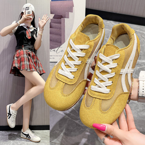 2025夏新款网面红色德训鞋慢跑鞋女运动鞋休闲鞋轻芭蕾德训鞋平底