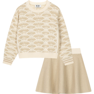 水孩儿女童套裙2025秋冬新品喜庆红色两件套毛衣针织衫半身裙子