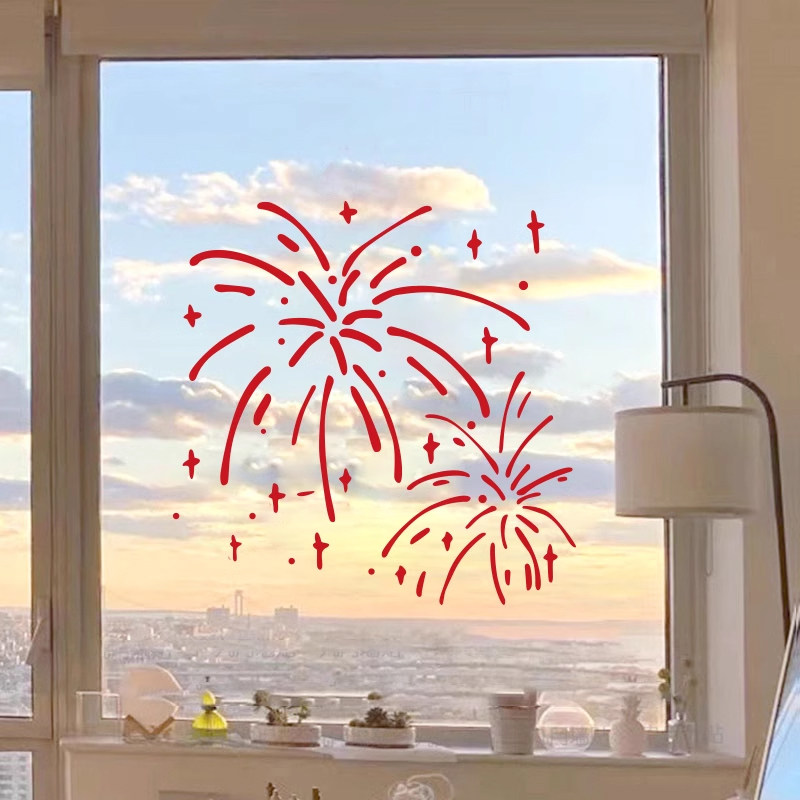 烟花新年春节店铺节日氛围布置装饰贴纸客厅门窗厨房玻璃门墙贴画,家居饰品,软装墙贴,淘宝优惠券,粉丝福利购,淘宝优惠卷