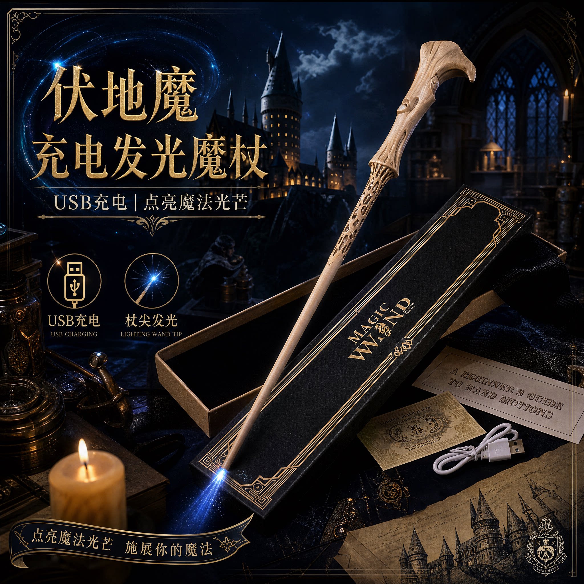 伏地魔充电发光魔杖魔法棒法杖哈COSPLAY配件/