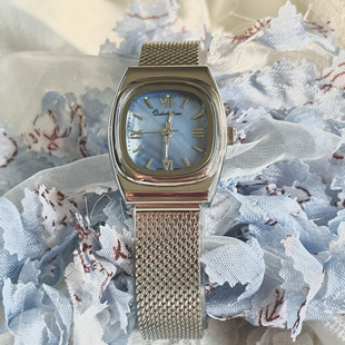 稀有蓝色天然贝母表盘风小众方表复古罗马设计进口石英优雅女表