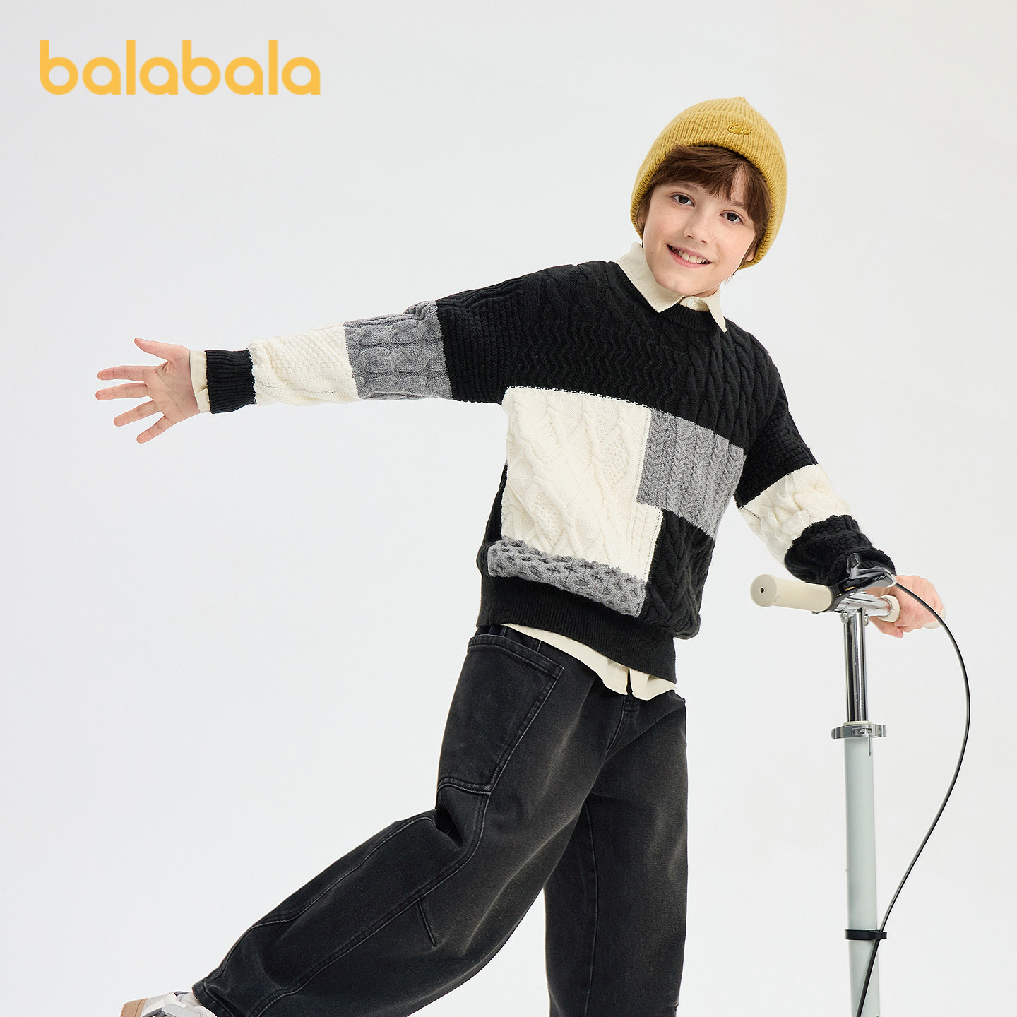 巴拉巴拉balaOne男女童拼接毛衣