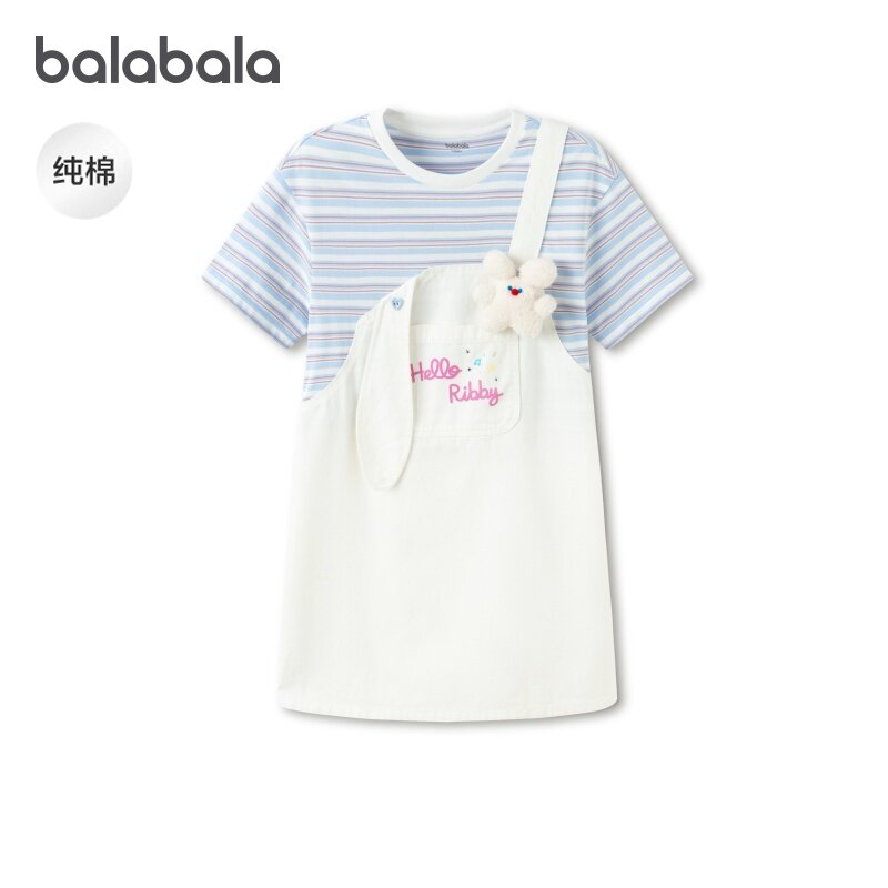 巴拉巴拉儿童裙子女童连衣裙夏装2026新款牛仔裙童装假两件背带裙