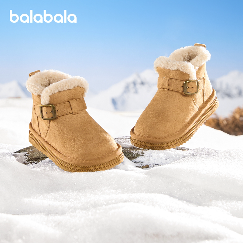 巴拉巴拉儿童雪地靴小童加绒短靴男童靴子女童防水冬季新款童鞋厚
