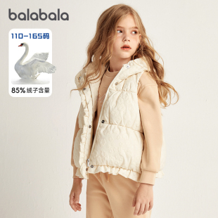 潮5 童装 premium巴拉巴拉女童羽绒马甲中大童连帽背心儿童冬装 新款