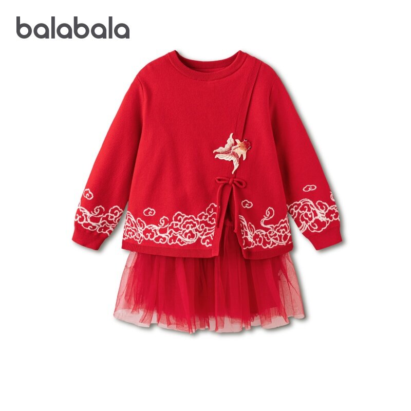 国博IP商场同款巴拉巴拉儿童连衣裙女童新年款网纱裙2026春装新款