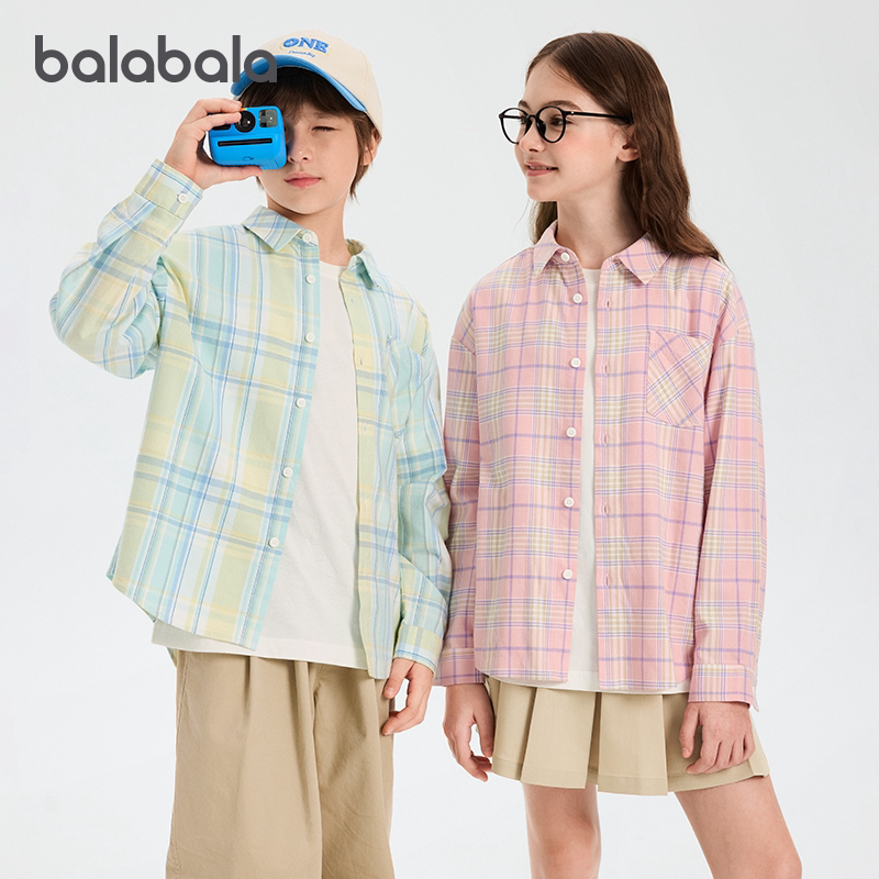 巴拉巴拉儿童长袖衬衫男童格子衬衣女童长袖外套2026春装新款上衣