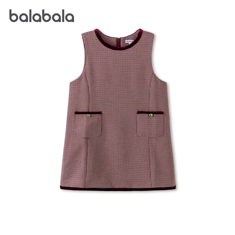 巴拉巴拉儿童连衣裙女童无袖背心裙儿童千鸟格小香风2026春装新款