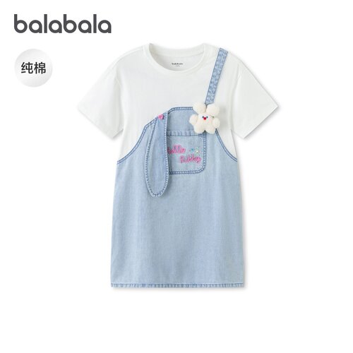 巴拉巴拉连衣裙牛仔假两件背带裙