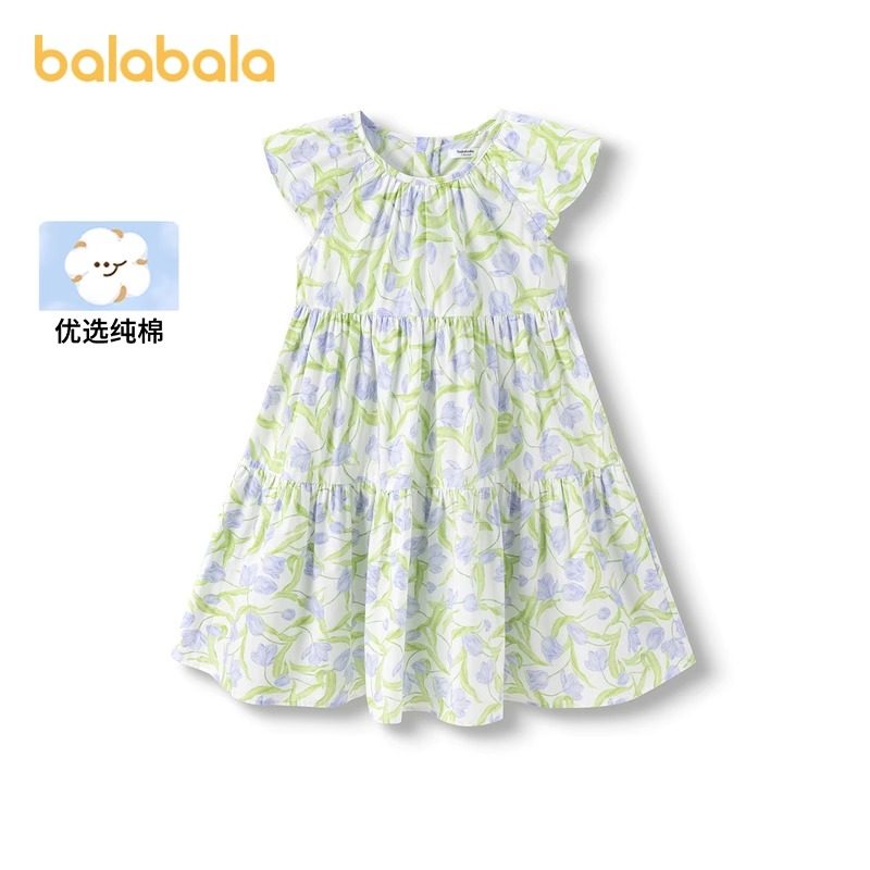 巴拉巴拉女童连衣裙大童纯棉洋气公主裙儿童碎花裙子夏装新款童装