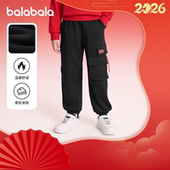 中大童加绒工装 长裤 黑色儿童裤 巴拉巴拉男童运动裤 子新款 拜年服潮