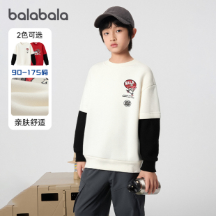 童装 巴拉巴拉男童长袖 新款 2025秋装 潮5 T恤中大童假两件纯棉打底衫