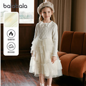 童装 premium巴拉巴拉儿童连衣裙女童羊毛针织拼接网纱裙冬装 新款