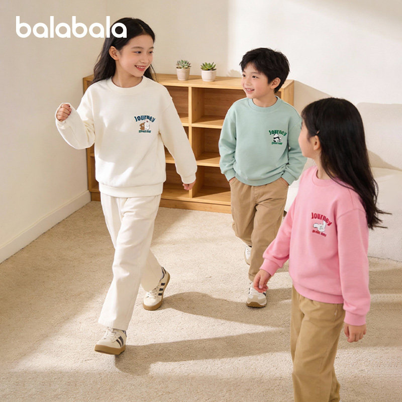 巴拉巴拉男童加绒卫衣儿童套头打底衫大童女孩上衣冬装新款童装潮