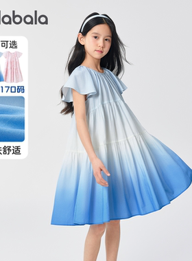 商场同款巴拉巴拉女童连衣裙儿童甜美公主裙夏季新款姑娘蓝色裙子