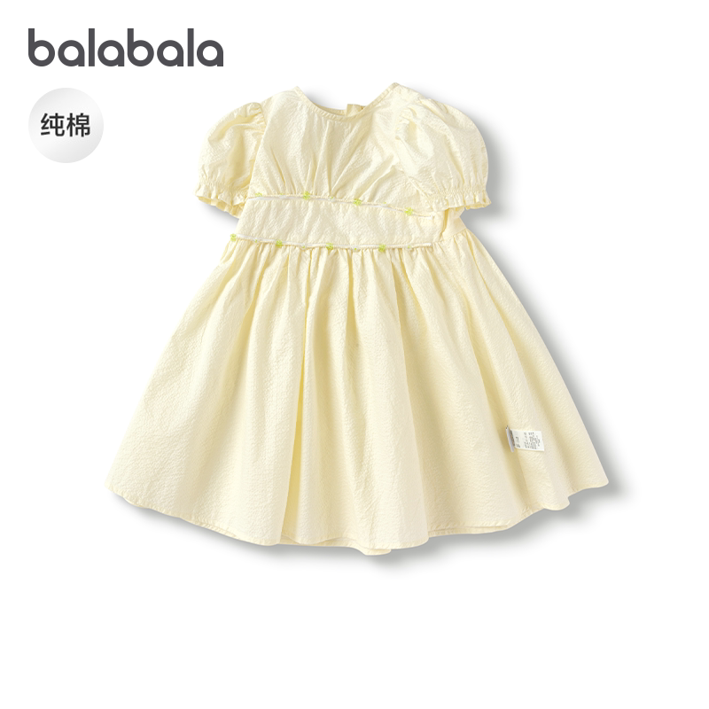巴拉巴拉女童连衣裙宝宝纯棉公主裙收腰A字裙泡泡袖童装儿童夏装1