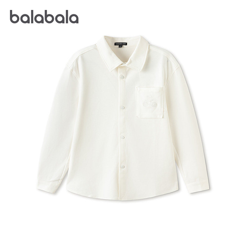巴拉巴拉儿童长袖衬衫男童白色衬衣中大童春装上衣绣花百搭童装潮